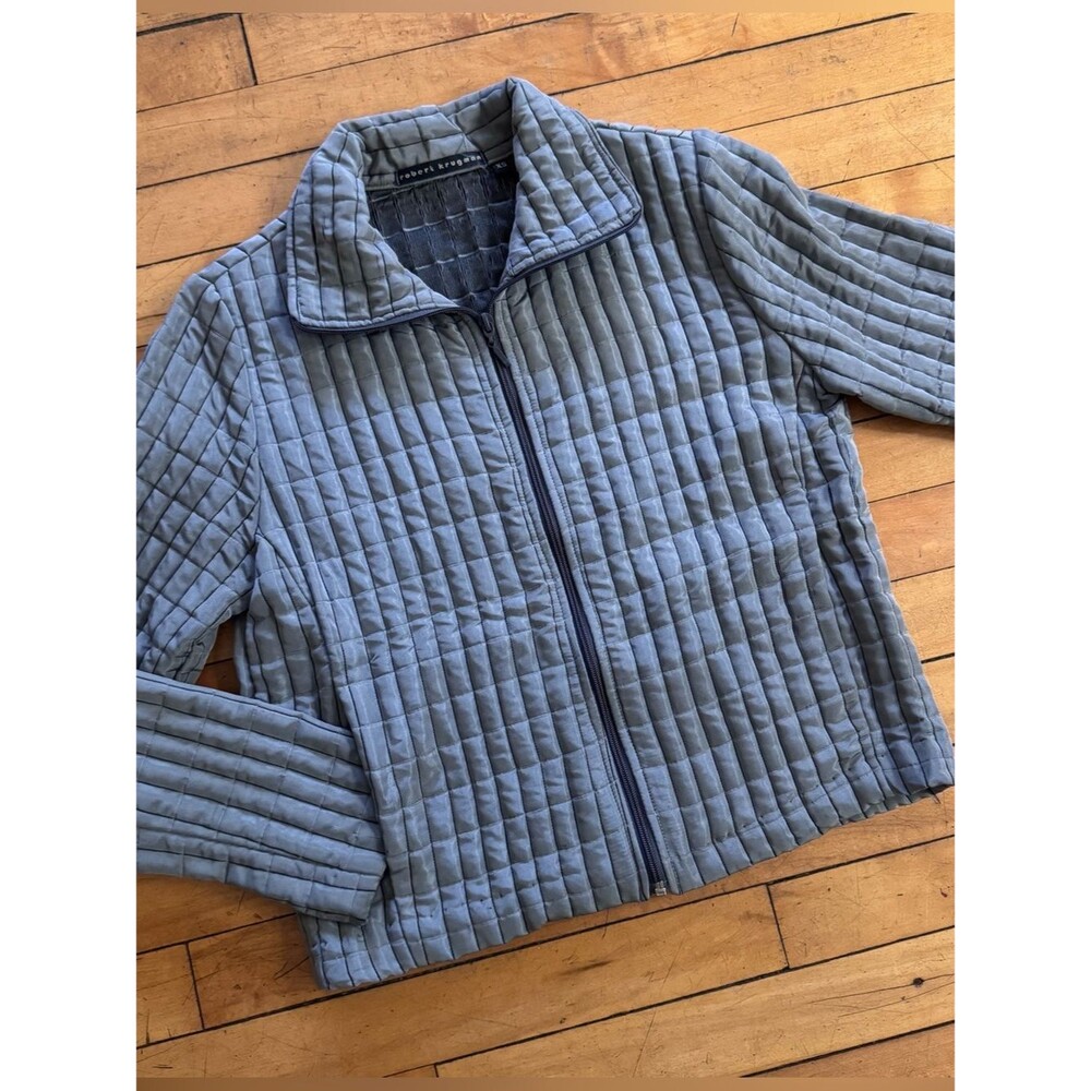 Robert Krugman silver Metallic Jacket space Y2K 2000s 90s ribbed collared zip